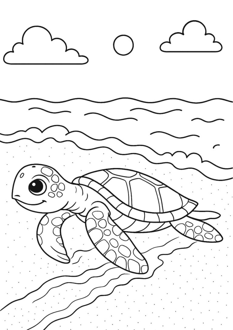 Free Sea Turtle Coloring Page – Turtle Returning to the Ocean Printable for Kids