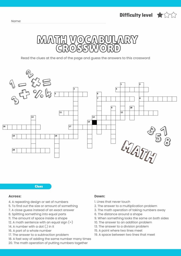 Free Grade 4 Math Vocabulary Crossword Puzzle – Printable & Fun Learning!