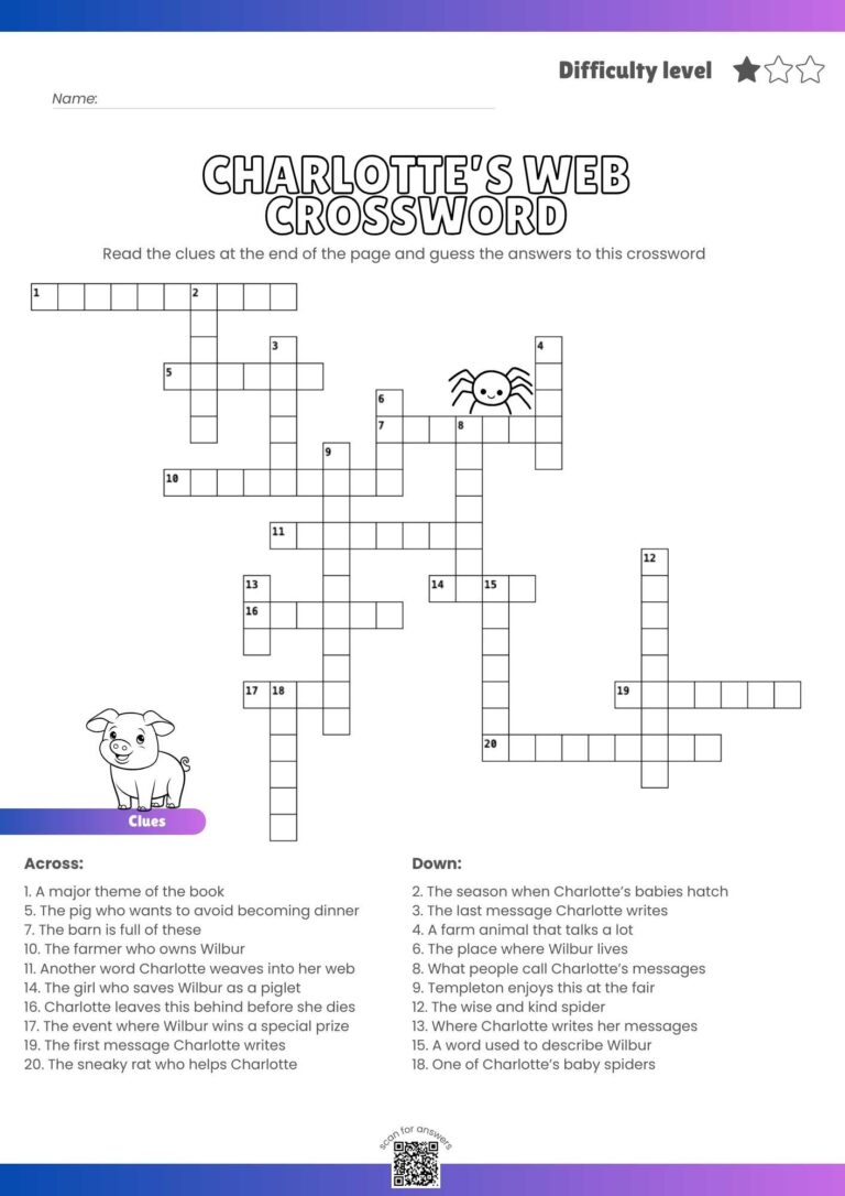 Charlotte’s Web Crossword Puzzle – Free Printable Literature Fun