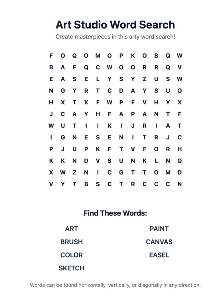 Art Studio Word Search