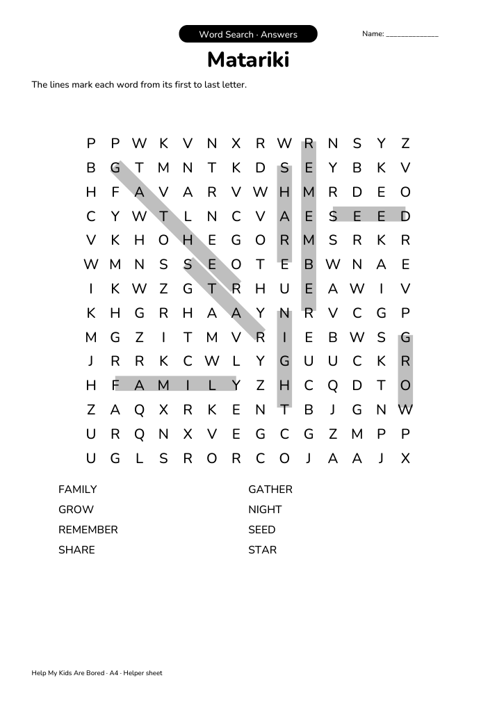Matariki Word Search | Free Printable