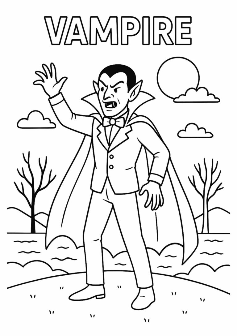 Vampire Coloring Page – Free Printable Spooky Fun for Kids