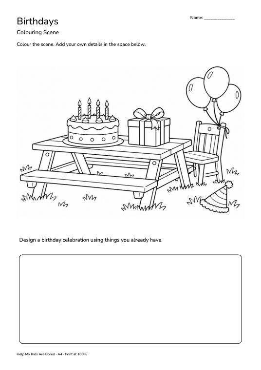 Birthdays Colouring Scene