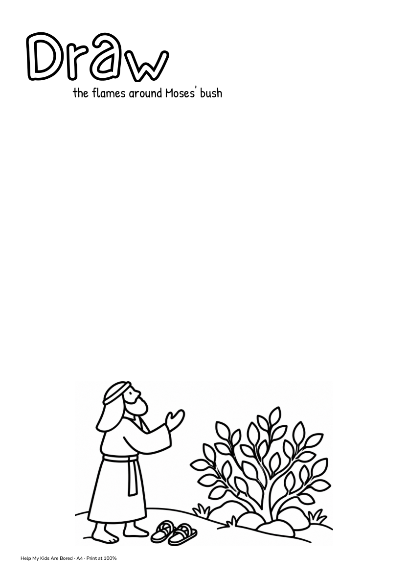 Moses and the Burning Bush Drawing Worksheet for Kids