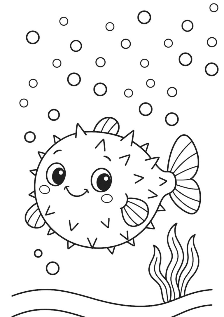 Preschool Sea Animal Coloring Page – Pufferfish (Free Printable)