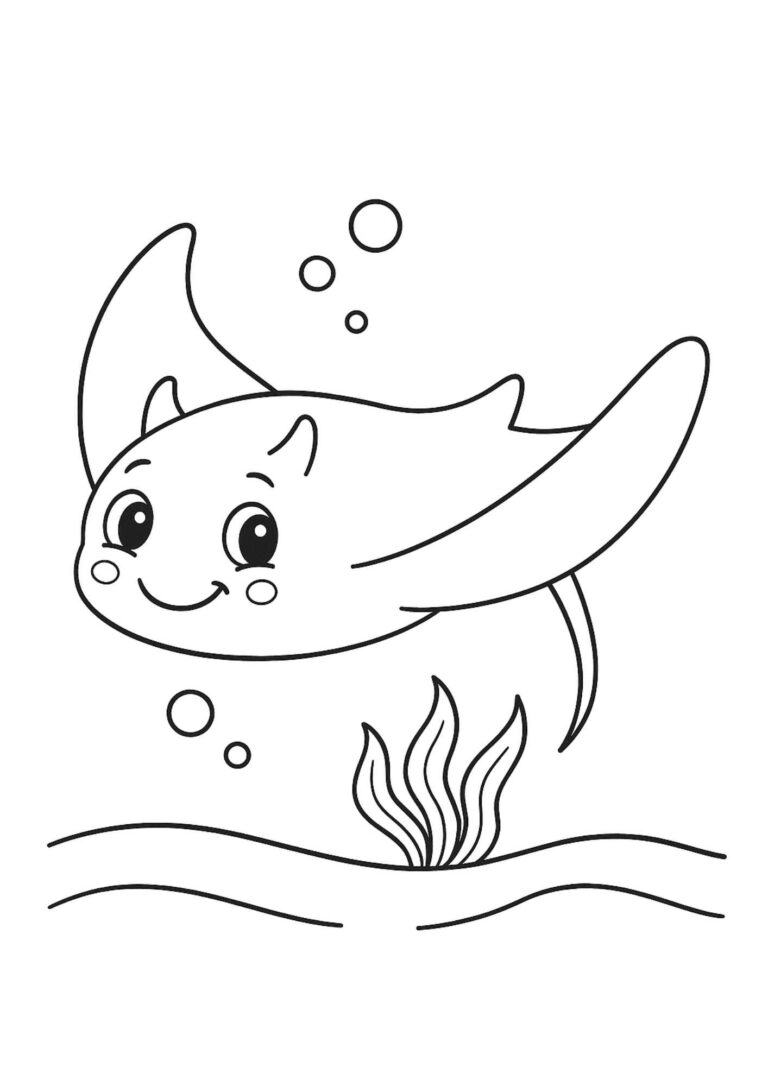 Preschool Sea Animal Coloring Page – Manta Ray (Free Printable)