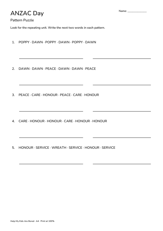 ANZAC Day Pattern Puzzle