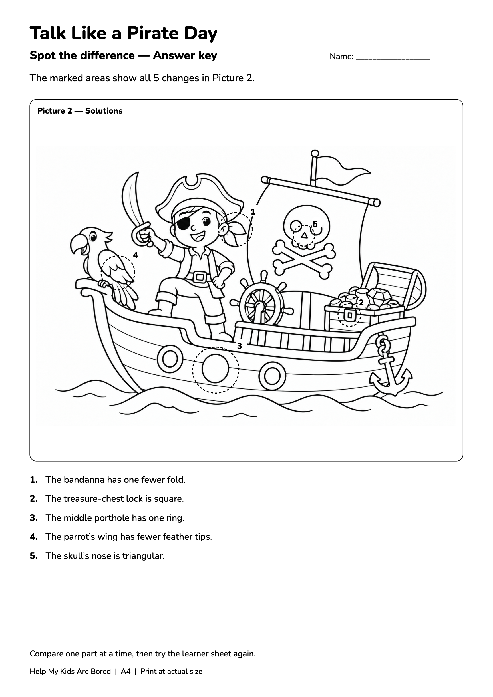 Talk Like a Pirate Day Spot the Difference — Free Printables