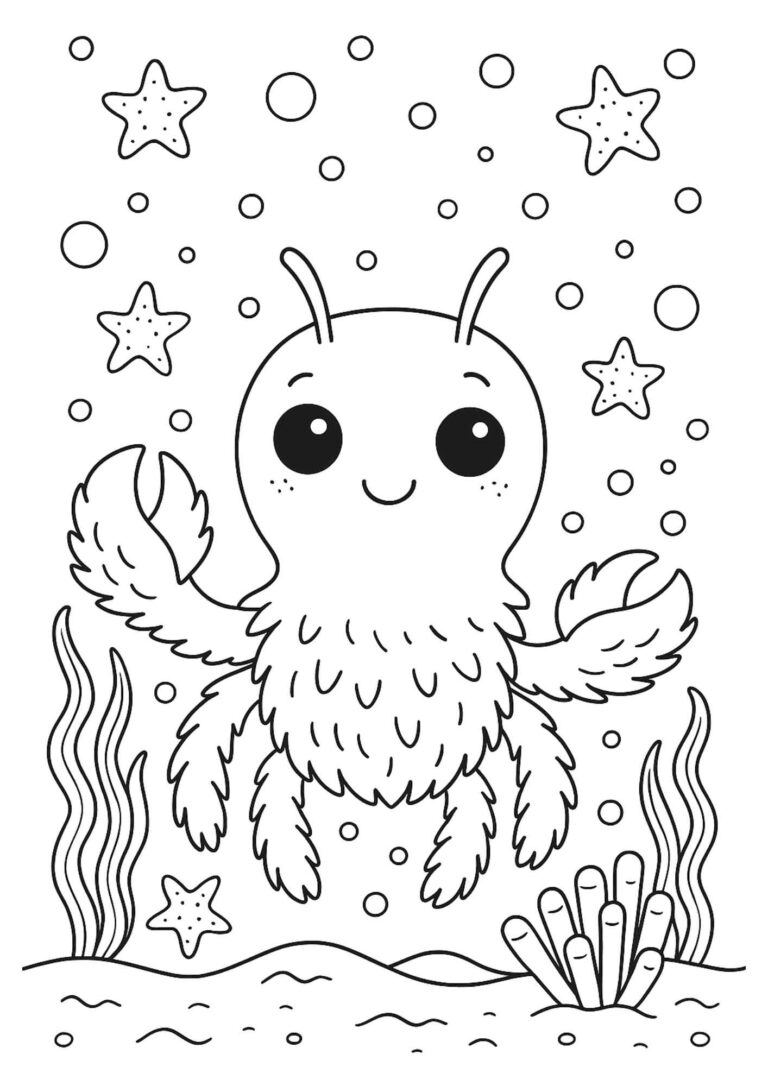Free Yeti Crab Coloring Page – Deep Sea Creature Printable for Kids
