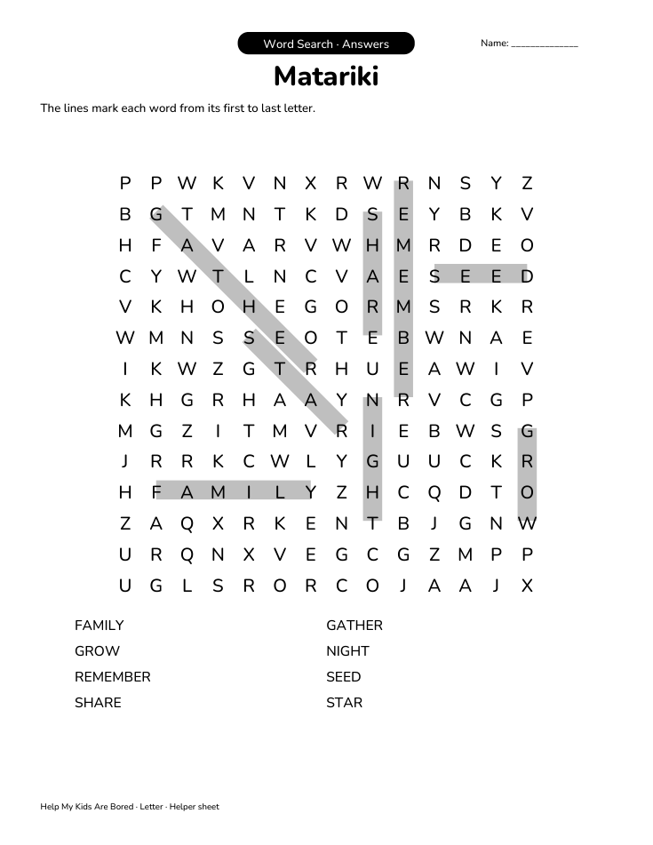 Matariki Word Search | Free Printable