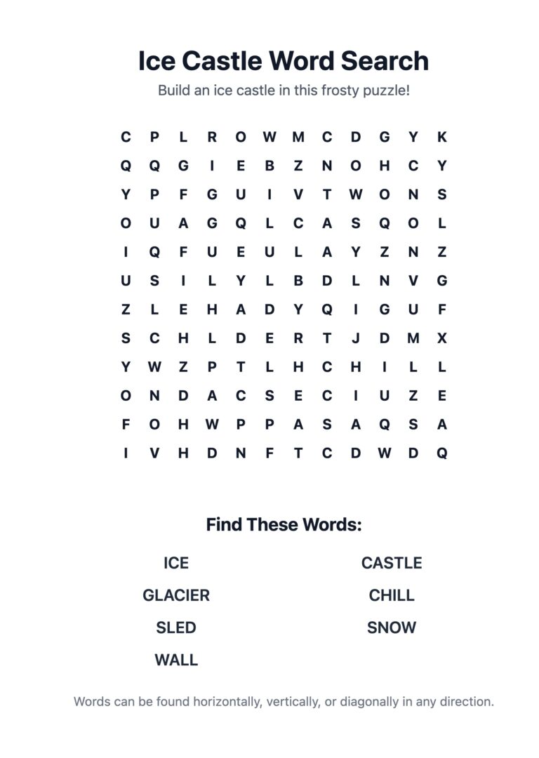 Ice Castle Word Search