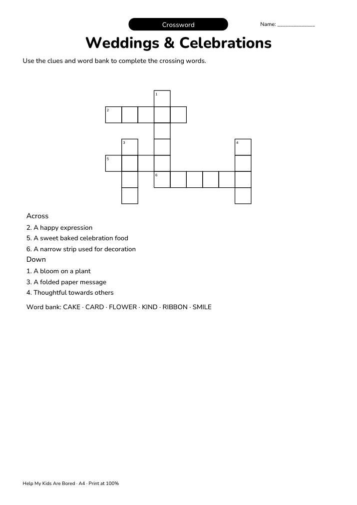Weddings & Celebrations Crossword