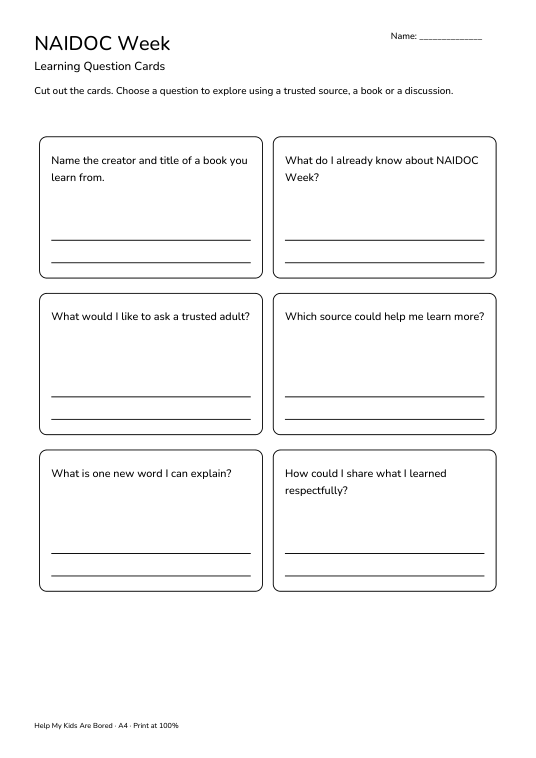 NAIDOC Week Learning Question Cards