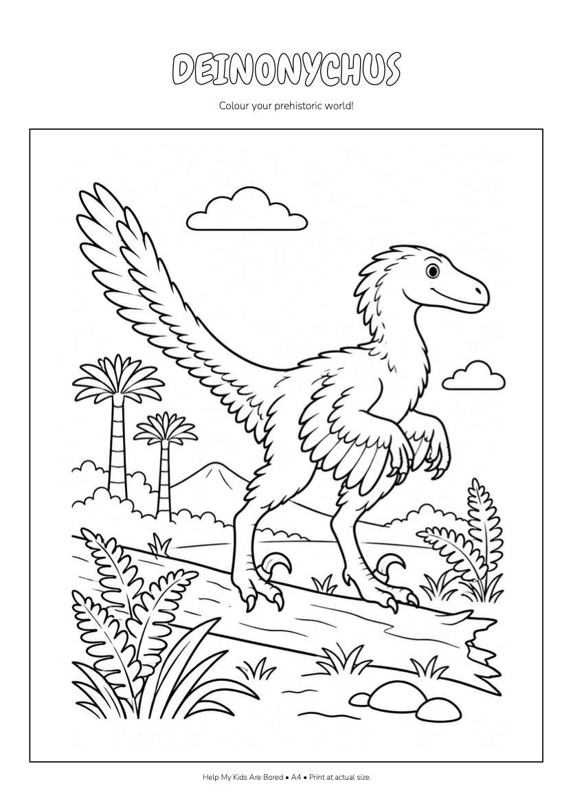 Free Deinonychus Coloring Page Printable for Kids