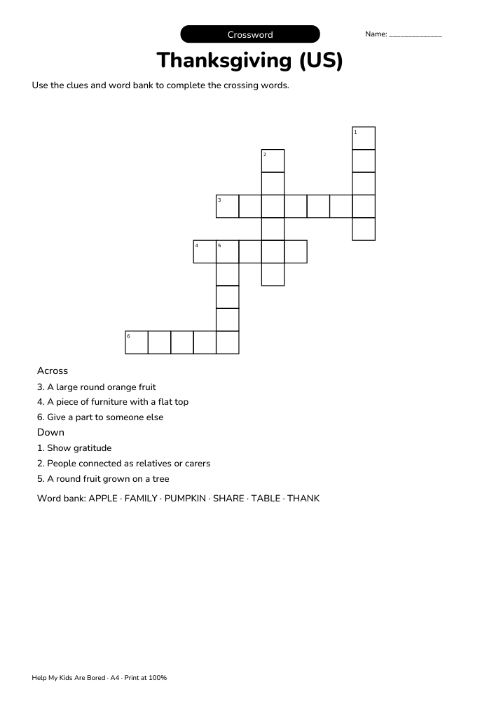 Thanksgiving (US) Crossword