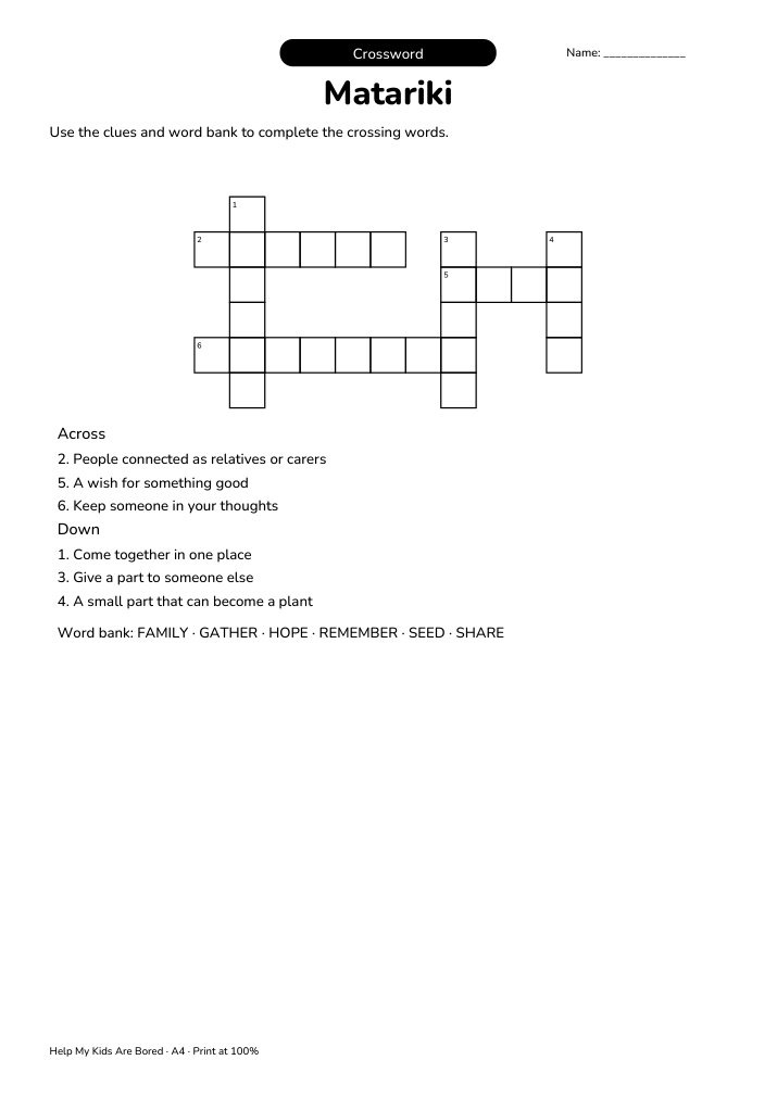 Matariki Crossword