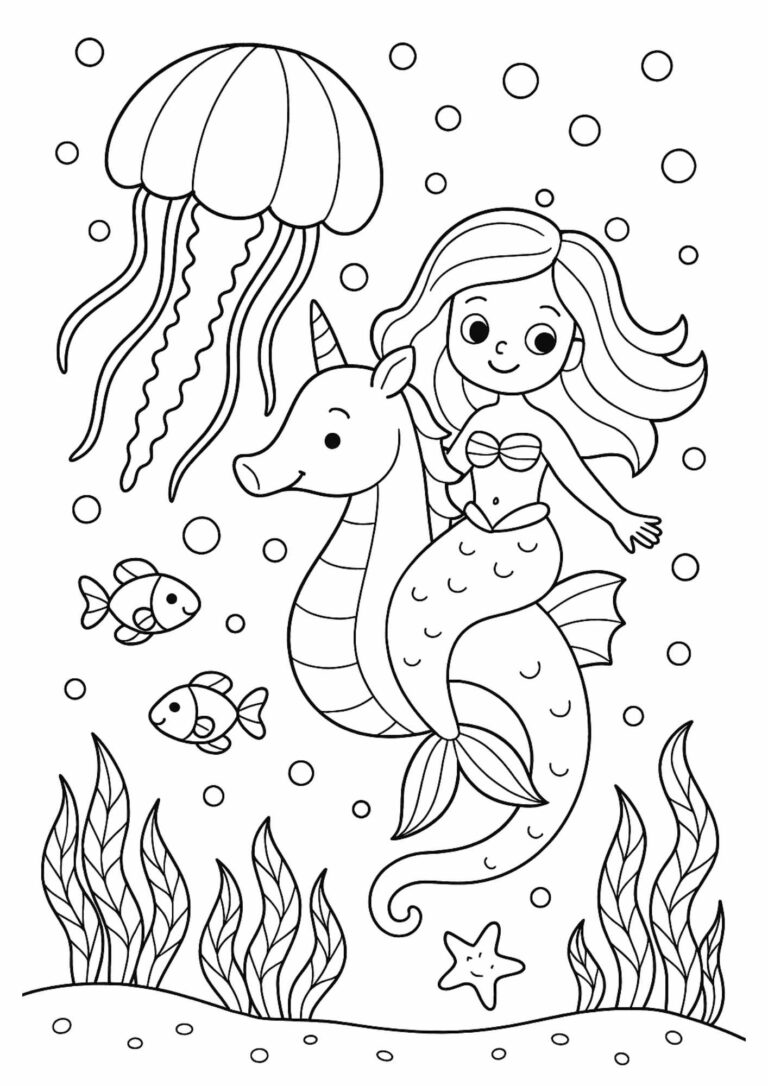 Free Mermaid and Jellyfish Coloring Page – Underwater Adventure Printable for Kids