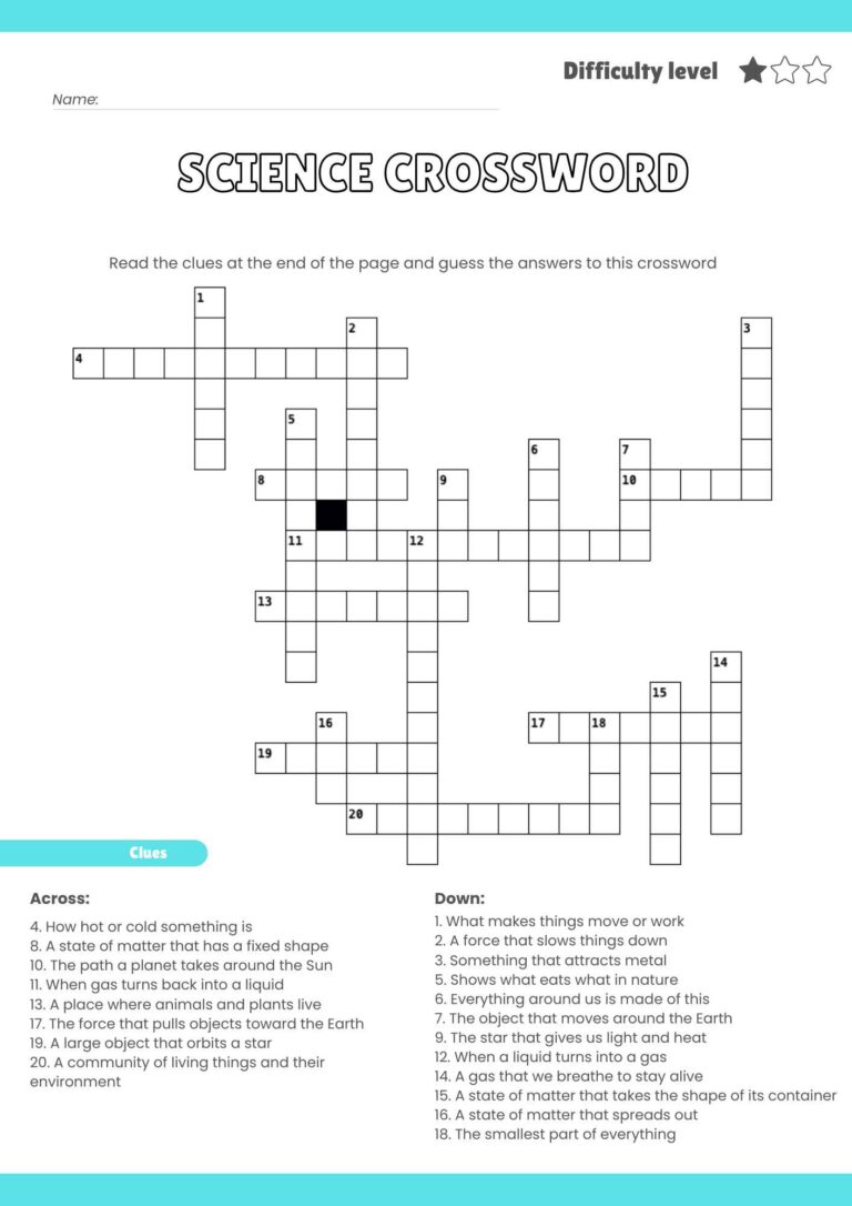 Free Science Crossword Puzzle – Printable Learning Fun for Kids!