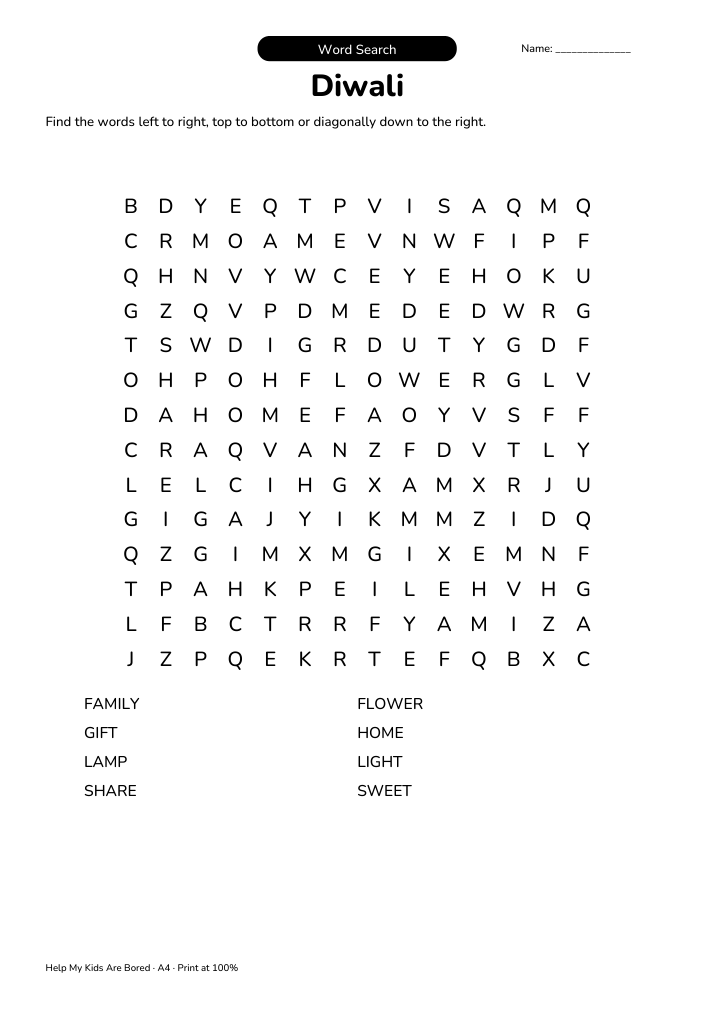 Diwali Word Search