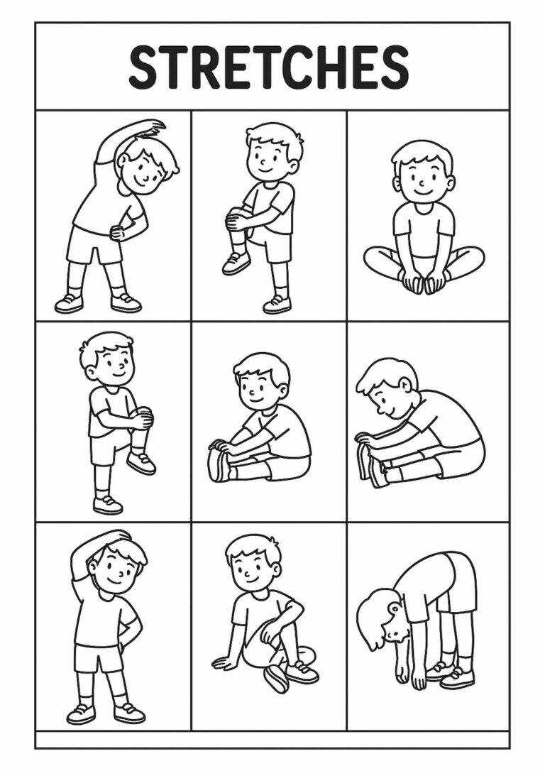 Free Kids’ Stretching Exercise Printable – PE Coloring Page for Active Learning