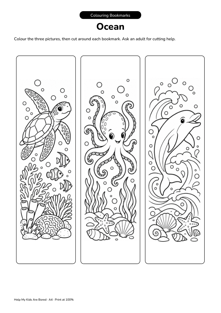Ocean Colouring Bookmark Craft
