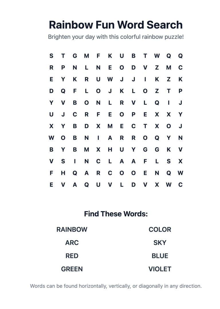 Rainbow Fun Word Search