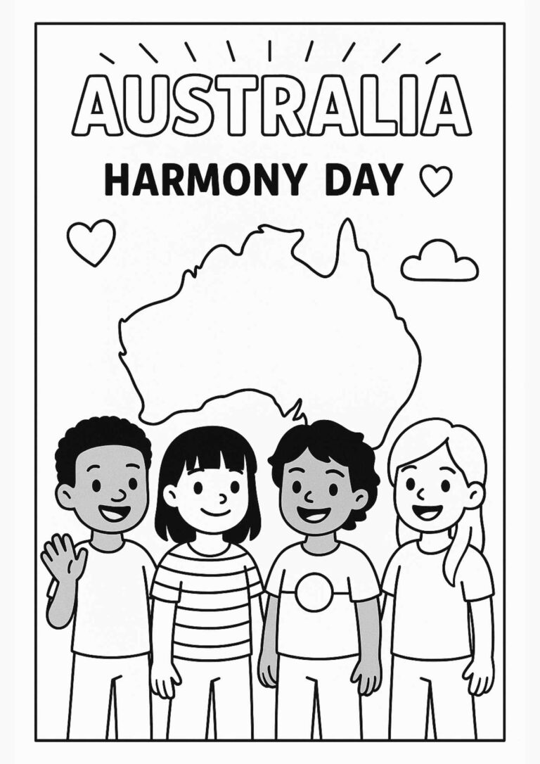 Australia Harmony Day – Free Colouring Page for Kids (Printable!)