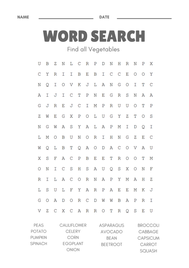 Veggie Word Search