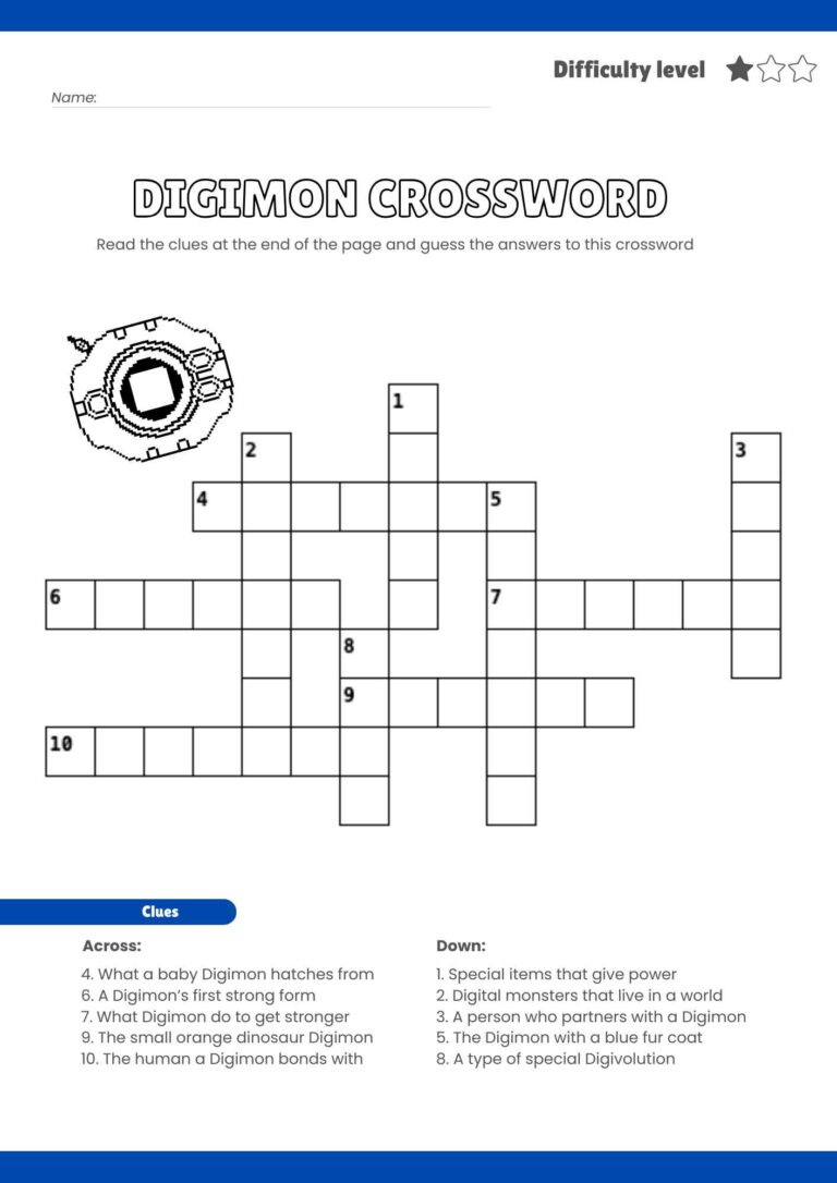 Free Digimon-Themed Crossword Puzzles – Fun Printables for Fans of All Ages!