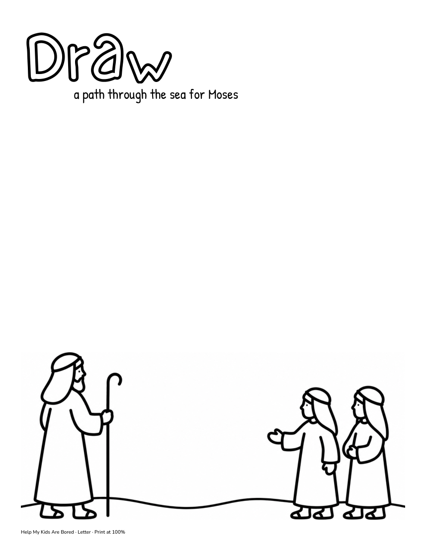 Moses and the Red Sea Drawing Worksheet for Kids | Free Printable