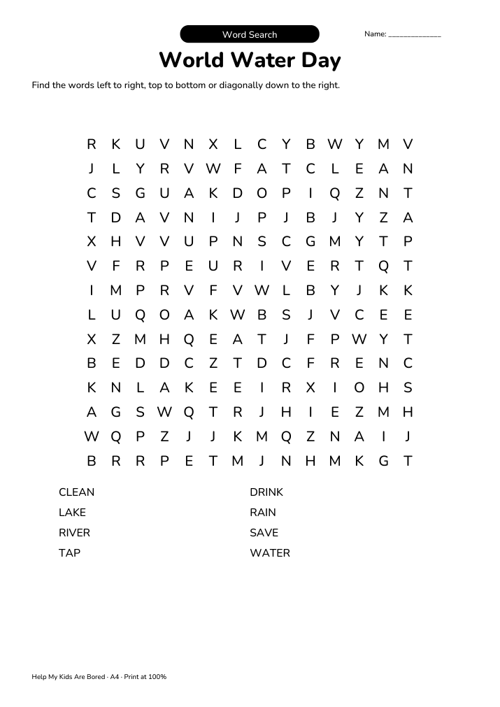 World Water Day Word Search