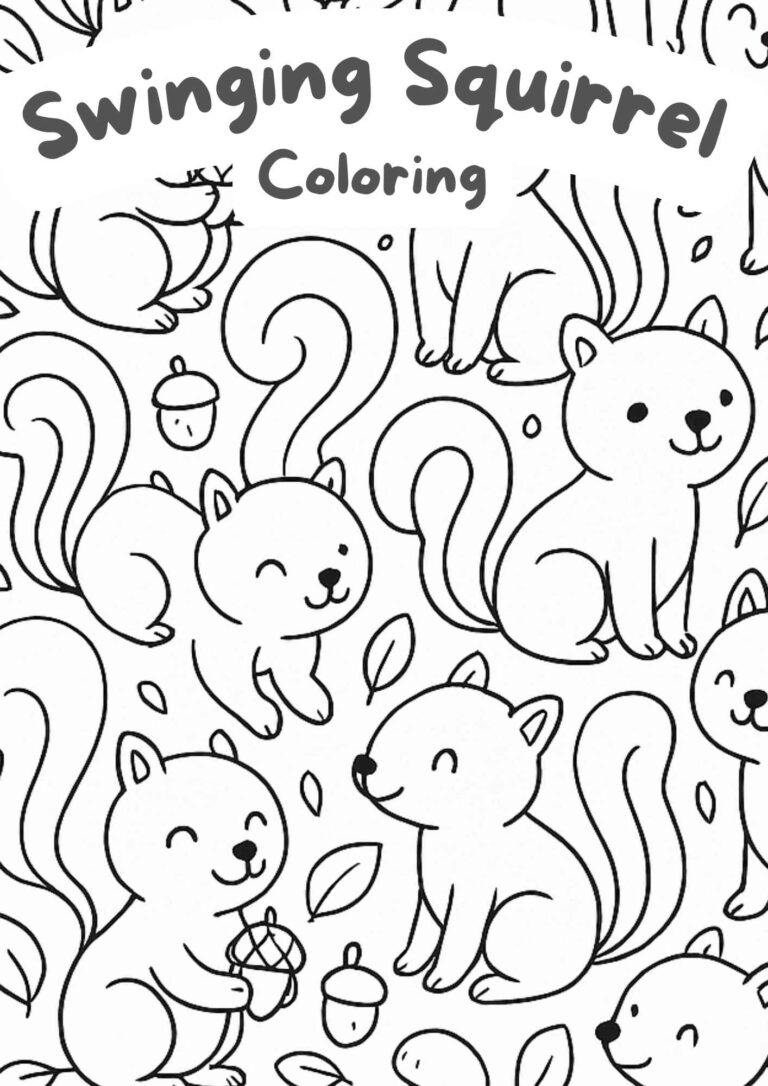 Swinging Squirrel Coloring Page – Free Printable Woodland Fun for Kids