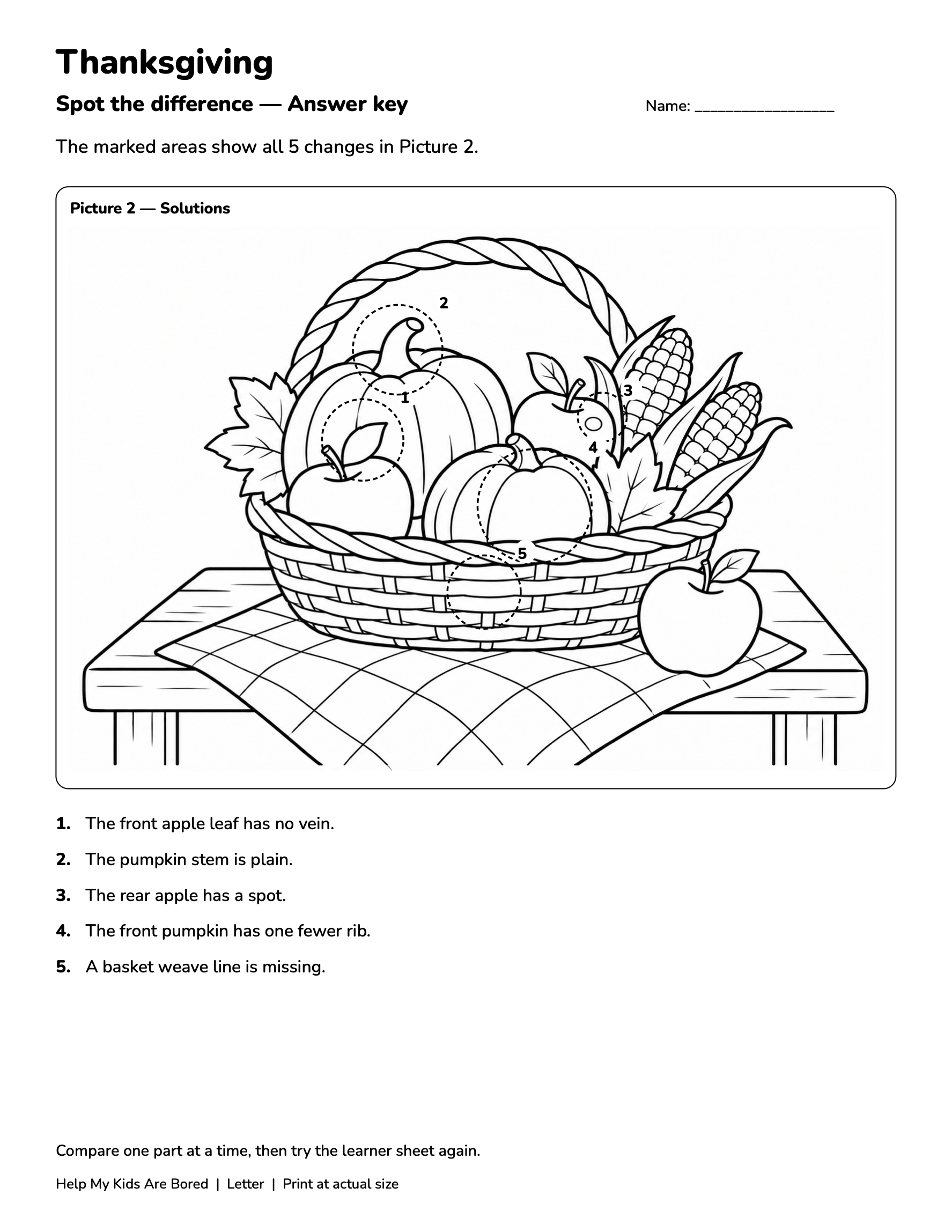 Thanksgiving Spot the Difference — Free Printables