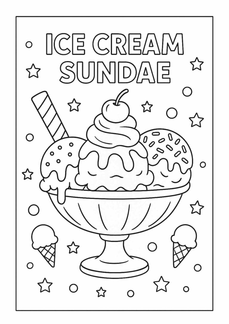 Ice Cream Sundae Coloring Page – Sweet Summer Fun for Kids!