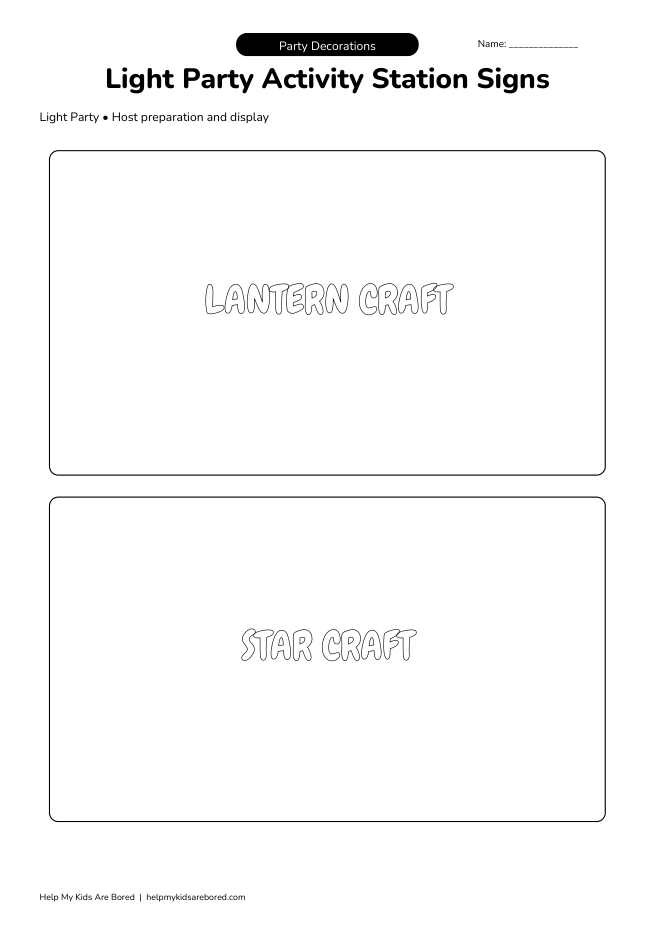 Light Party Activity Station Signs