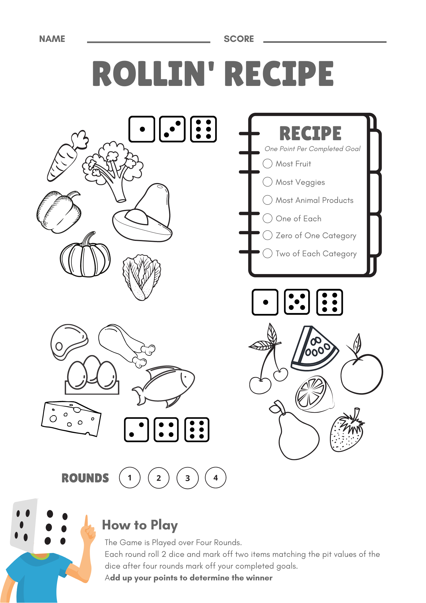 Rollin' Recipe Free Printable Dice Game for Families – Help My Kids Are  Bored