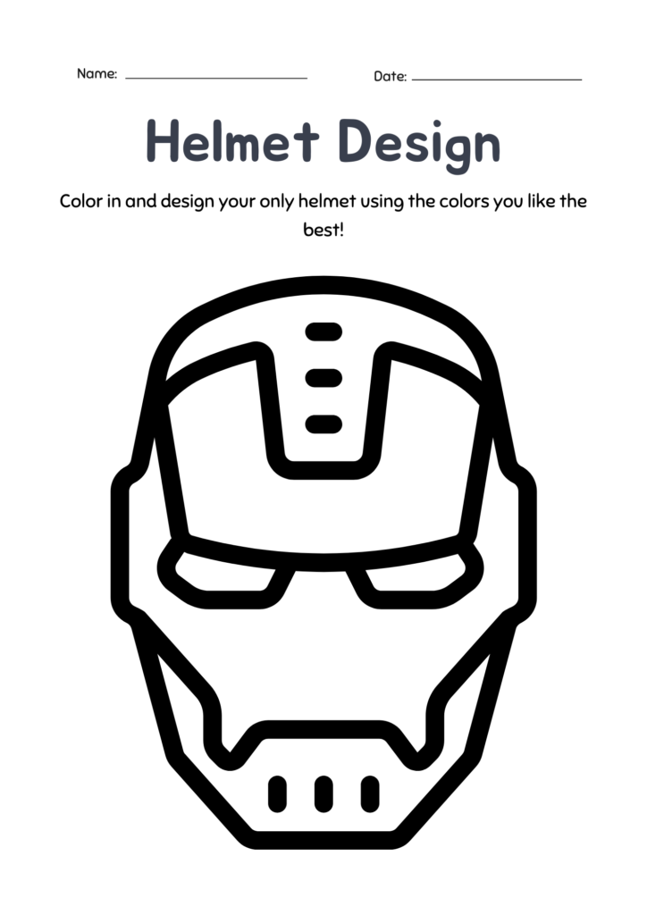 Hero Helmet Design coloring in printable Worksheet