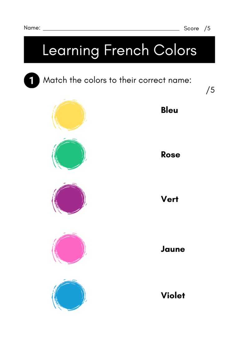 french colors worksheet pdf