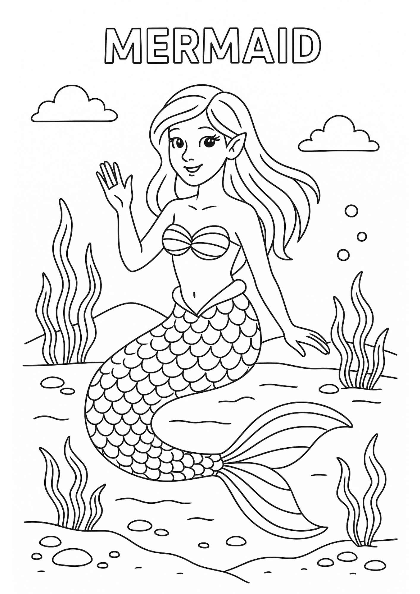 Mermaid Coloring Page – Free Printable Underwater Fantasy Fun for Kids
